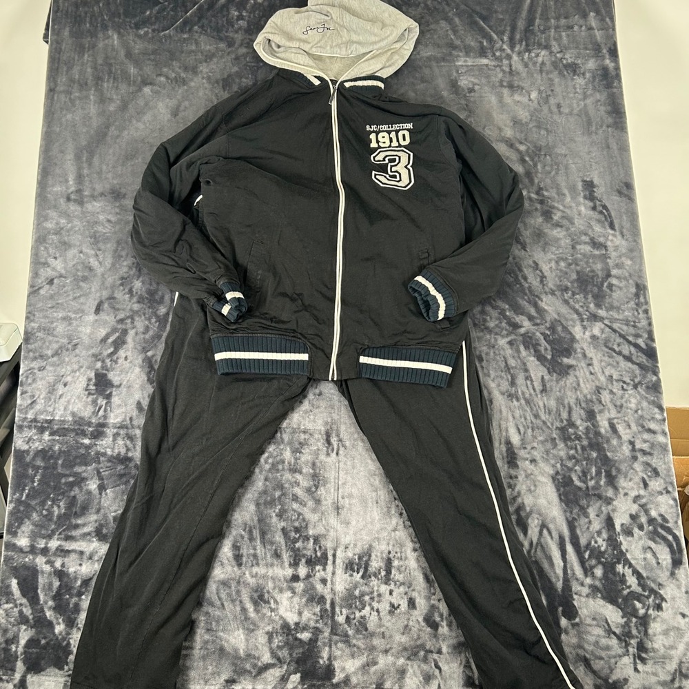Sean John Tracksuit Men Large Black Gray Zip Hoodie Pants Set 1910 Y2K